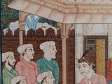 a picture of a painting of a group of people in a courtyard