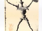 une image représentant un dessin d'un homme tenant un frisbee dans ses mains