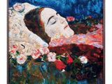 a painting of a woman laying down with her eyes closed