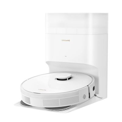 une image d'un aspirateur robotisé sur une surface blanche
