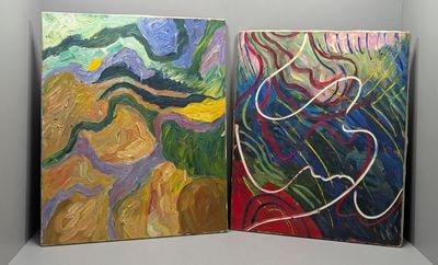 deux tableaux de couleurs et de formes différentes sur une surface blanche