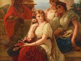 an image of a painting of a group of women sitting on a porch