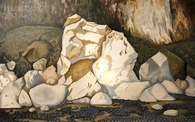 a painting of rocks and stones on the ground