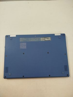 a blue laptop that is sitting on a table