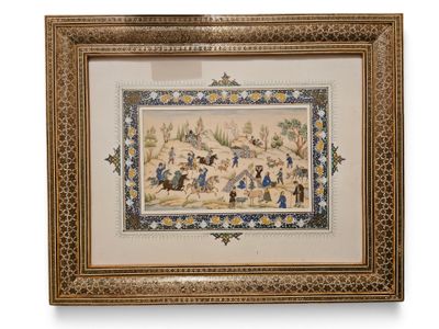 an old picture of a painting of people in a field