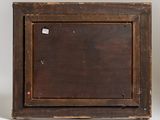 painting of a brown wooden frame with a red dot on the bottom