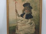 un vieux tableau représentant une jeune fille tenant une fleur à la main