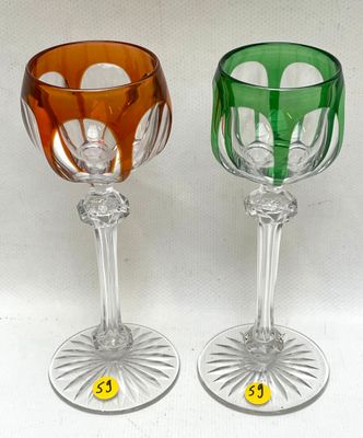 two wine glasses sitting next to each other on a table