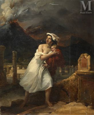 an image of a painting of a woman carrying a child