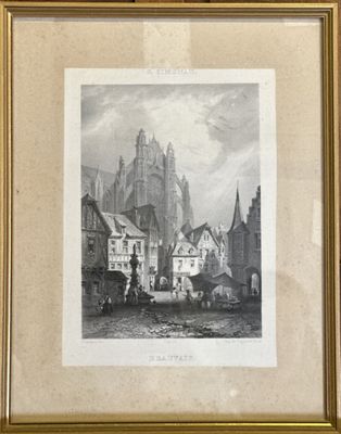 an old picture of a city with a castle in the background