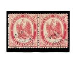 deux timbres rouges et blancs sur lesquels figure un oiseau