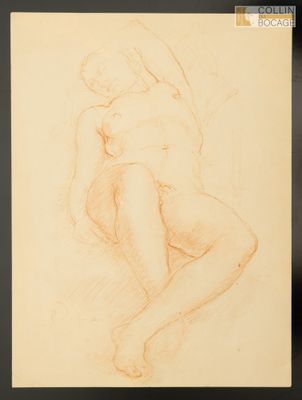 une image représentant le dessin d'une femme nue assise à genoux