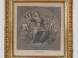 an old picture of a woman sitting on a cloud surrounded by angels