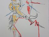 dessin représentant un homme à cheval, une épée à la main