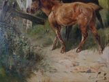 a painting of a horse and a foal in a field