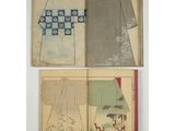 a set of three books with illustrations of women ' s dresses