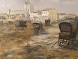 un tableau représentant une calèche au milieu d'un champ