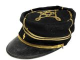 an image of a black hat with gold trims