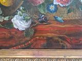 a painting of flowers in a vase on a table