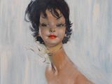 an image of a painting of a woman in a red dress