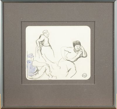 drawing of a man and a woman sitting on a bench