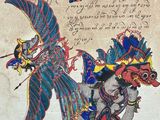 an old manuscript with a drawing of a bird on it ' s back