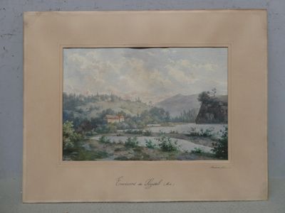 une vieille photo représentant un tableau représentant un paysage avec un château au loin