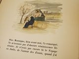 an open book with a picture of a man and a woman sitting on a bench