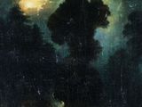 a painting of a dark night with a full moon in the sky