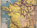 an old map of france showing the route of the french army