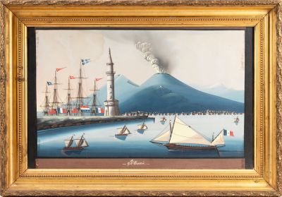 ÉCOLE NAPOLITAINE DU XIXe SIÈCLE : « Il Vesuvio », gouache sur papier, - Photo 1