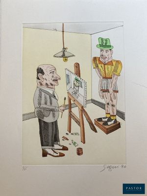 painting of a man in a top hat painting a picture of a man in a top hat