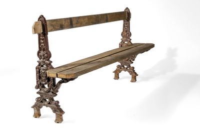 a wooden bench that is sitting on a white surface