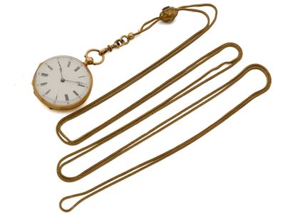 Montre de poche en or 750 millièmes, cadran émaillé blanc av…