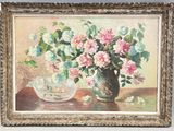 une peinture de fleurs dans un vase sur une table