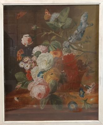 painting of a still life of flowers in a vase on a table