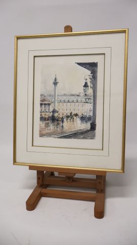 Stéphane WROBEL (1927-2007) « Place Vendôme ». Aquarelle sur papi...