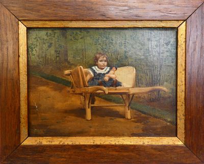 un tableau représentant une petite fille assise sur une chaise