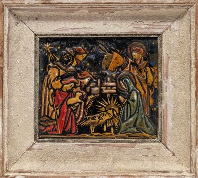an image of a painting of a group of people on a wall