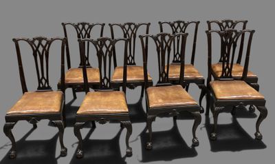 a set of six victorian style dining chairs with leather seats
