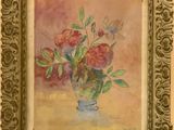 une peinture de fleurs dans un vase sur une table