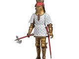 statue d'un homme en armure, muni d'une épée et d'un casque