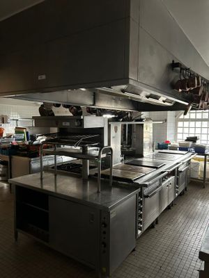 a large kitchen with a lot of counter space