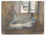 une peinture représentant une femme allongée sur un lit