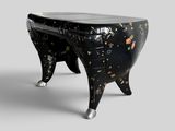an image of a black and gold coffee table with a marble top