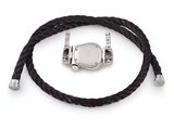 a black rope with a silver clasp on it