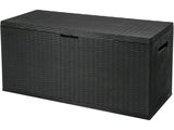 a large black wicker storage box with lid