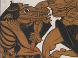 an image of a magazine cover with a drawing of two men wrestling
