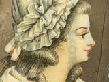a picture of a woman wearing a hat and a dress