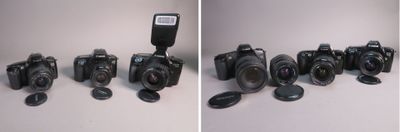 four different pictures of a camera and a cell phone